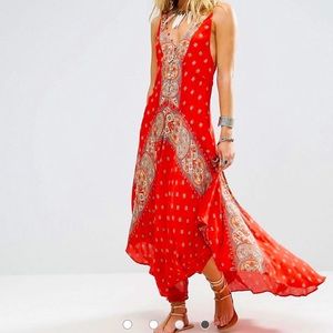 Free People Faithfully Yours Printed Slip Maxi Dress
